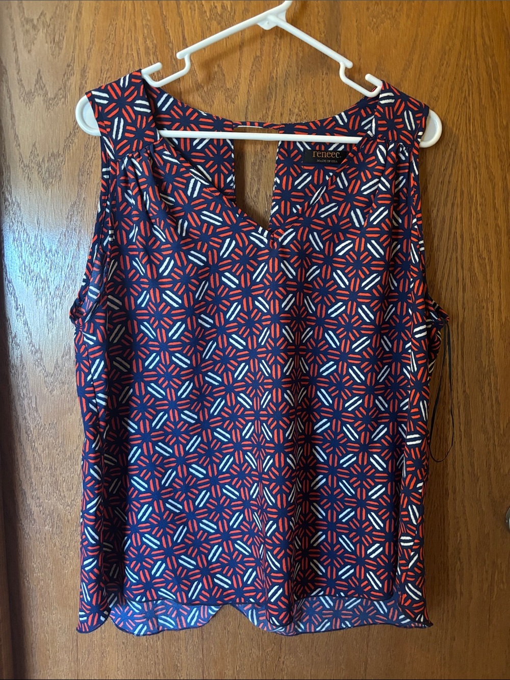 Renee C. Navy Geometric Print Sleeveless Tank